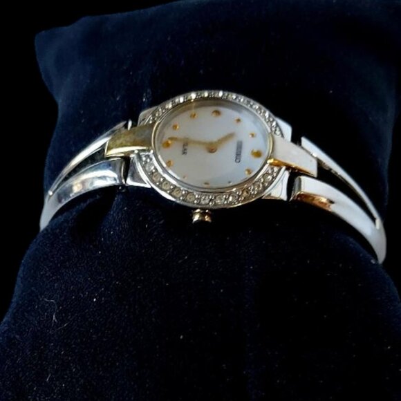 SEIKO Solar Ladies Watch Two Tone White Face Crystal Accented - Picture 9 of 13